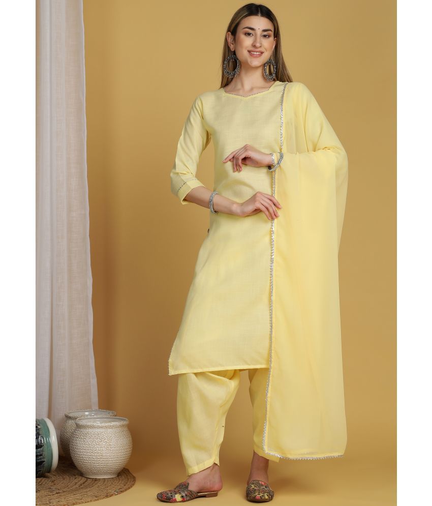     			TRAHIMAM Cotton Solid Kurti With Patiala Women's Stitched Salwar Suit - Yellow ( Pack of 1 )