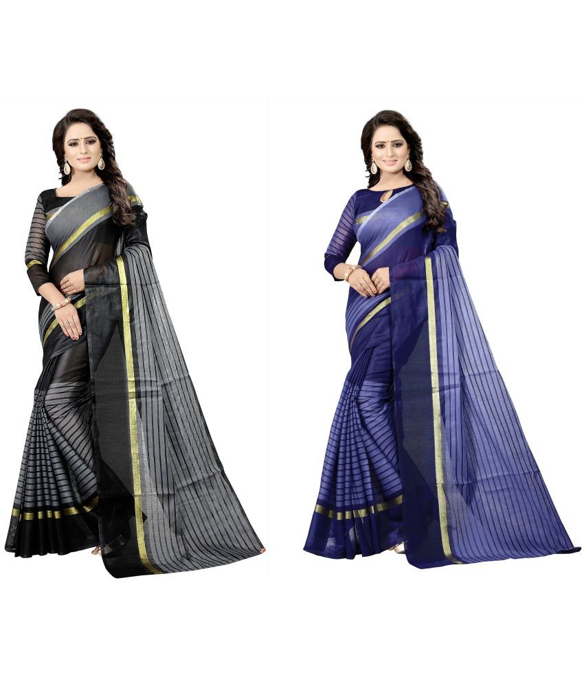     			Vkaran Cotton Silk Printed Saree With Blouse Piece - Multicolor ( Pack of 2 )