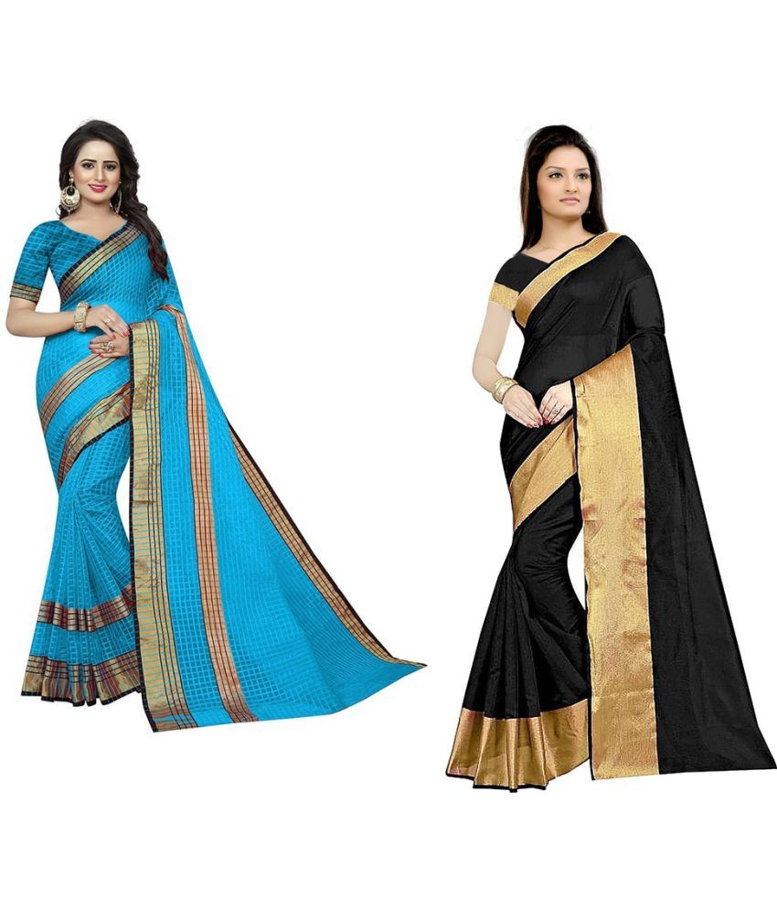     			Vkaran Cotton Silk Printed Saree With Blouse Piece - Multicolor ( Pack of 2 )