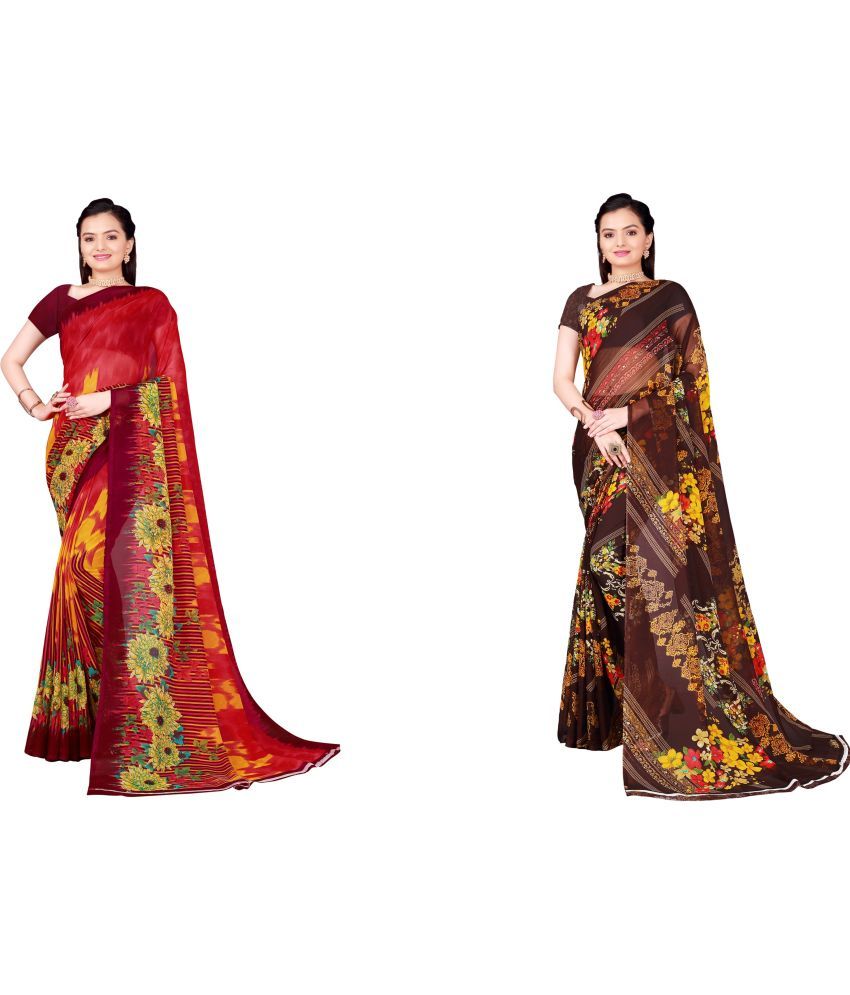     			Vkaran Cotton Silk Printed Saree With Blouse Piece - Multicolor ( Pack of 2 )