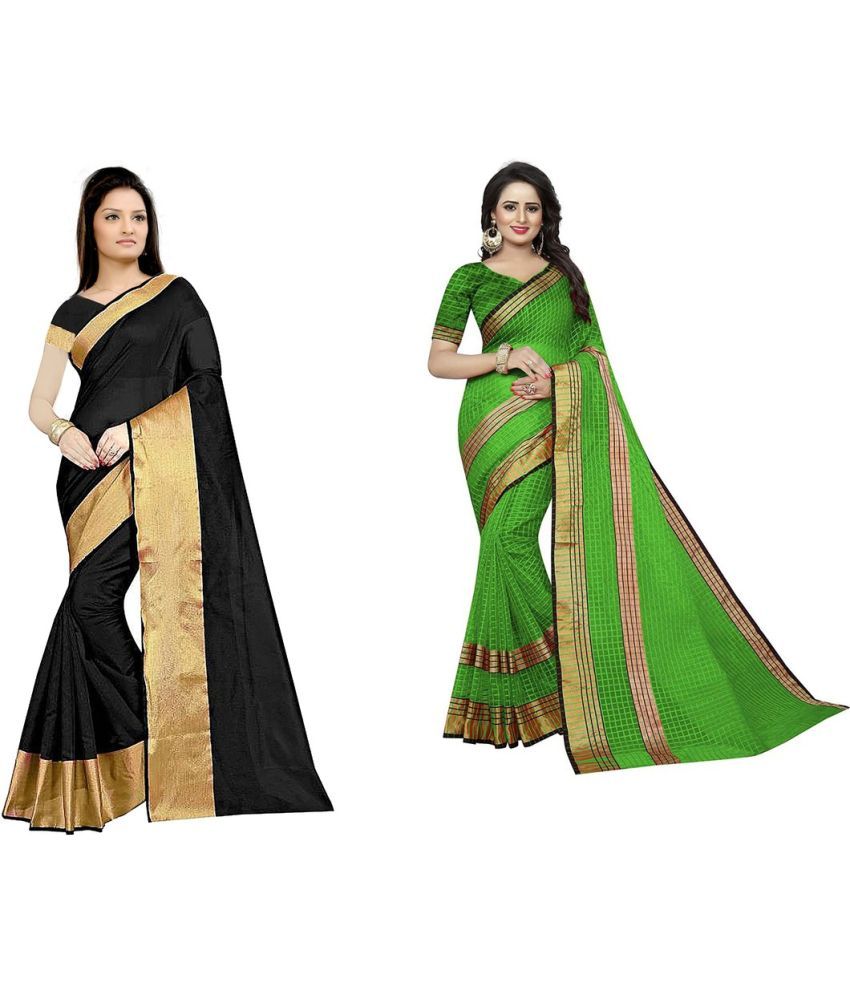     			Vkaran Cotton Silk Printed Saree With Blouse Piece - Multicolor ( Pack of 2 )