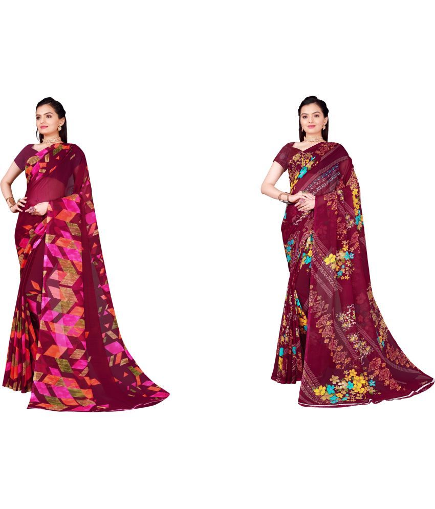     			Vkaran Cotton Silk Printed Saree With Blouse Piece - Multicolor ( Pack of 2 )