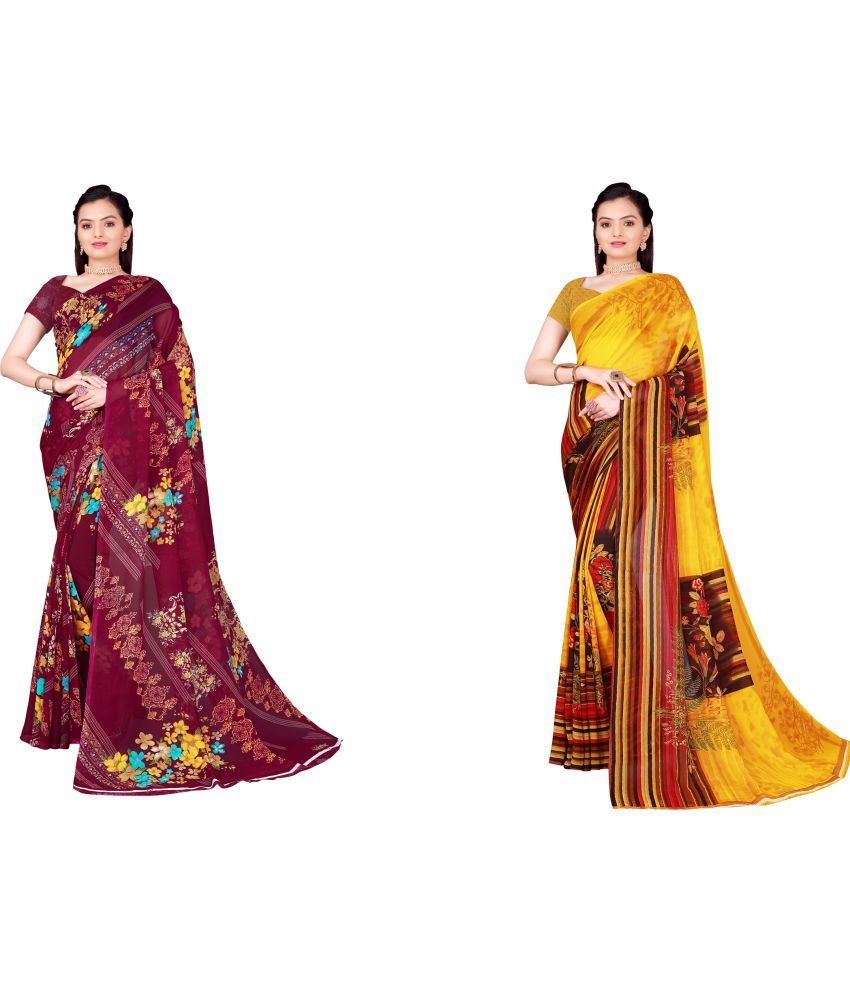     			Vkaran Cotton Silk Printed Saree With Blouse Piece - Multicolor ( Pack of 2 )