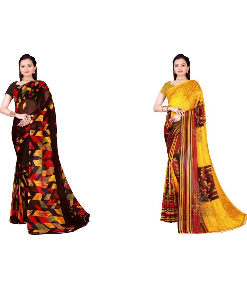     			Vkaran Cotton Silk Printed Saree With Blouse Piece - Multicolor ( Pack of 2 )