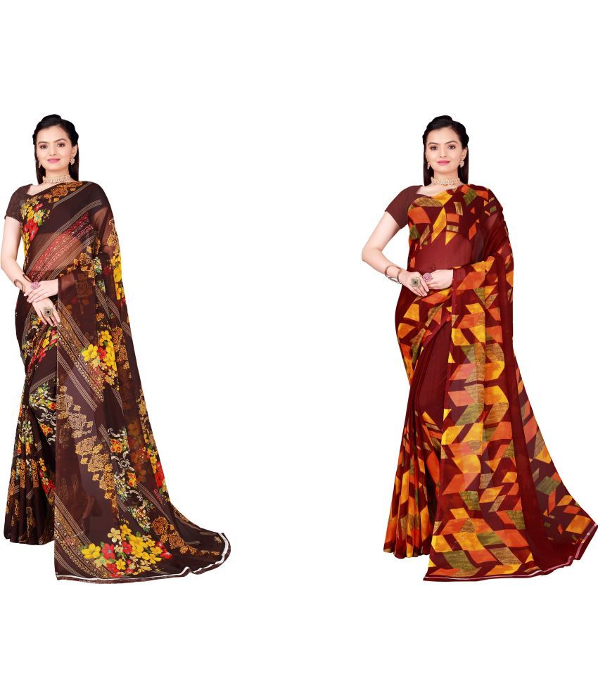     			Vkaran Cotton Silk Printed Saree With Blouse Piece - Multicolor ( Pack of 2 )