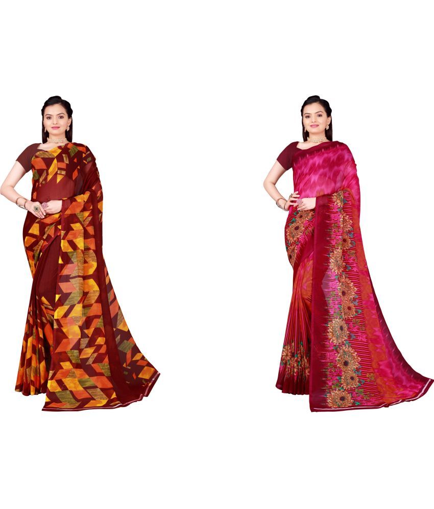     			Vkaran Cotton Silk Printed Saree With Blouse Piece - Multicolor ( Pack of 2 )