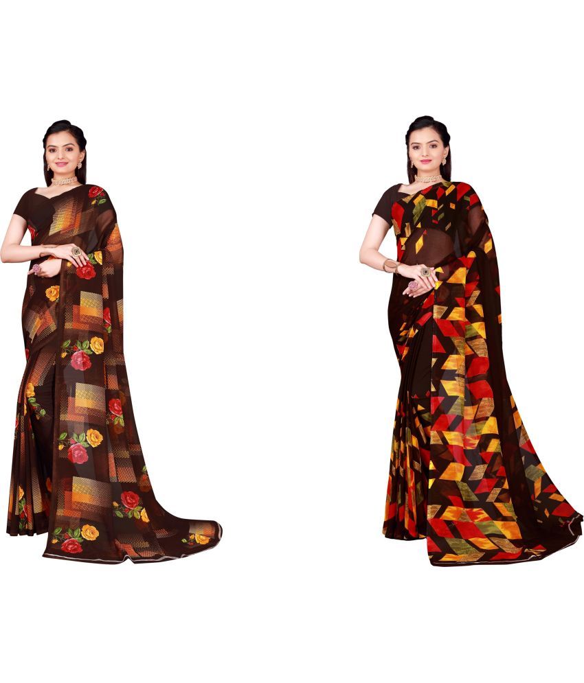     			Vkaran Cotton Silk Printed Saree With Blouse Piece - Multicolor ( Pack of 2 )