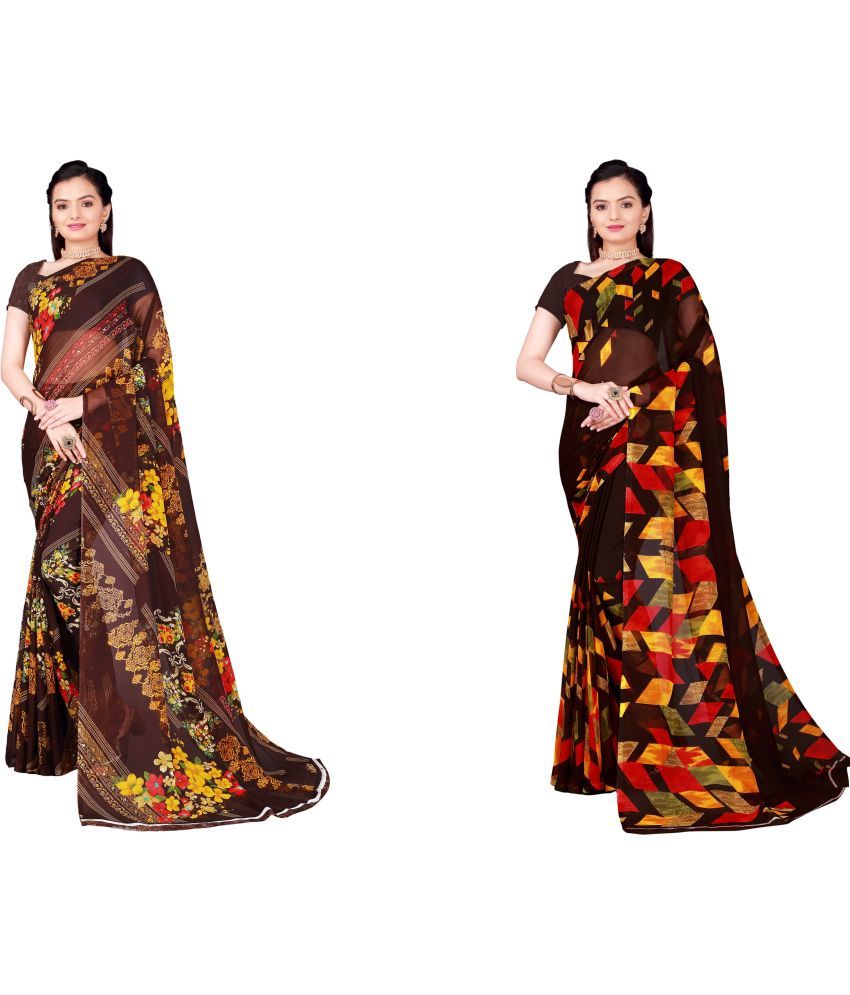     			Vkaran Cotton Silk Printed Saree With Blouse Piece - Multicolor ( Pack of 2 )