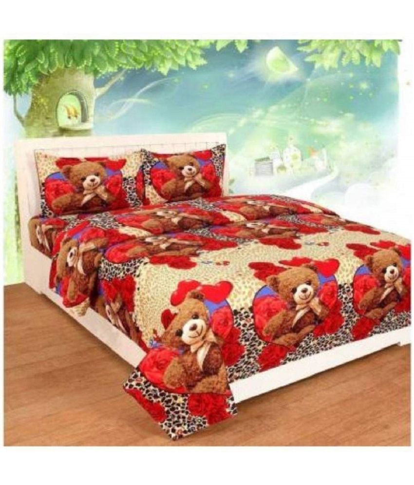     			BlinkBerrry Microfiber Abstract Printed 1 Double King Size Bedsheet with 2 Pillow Covers - Red