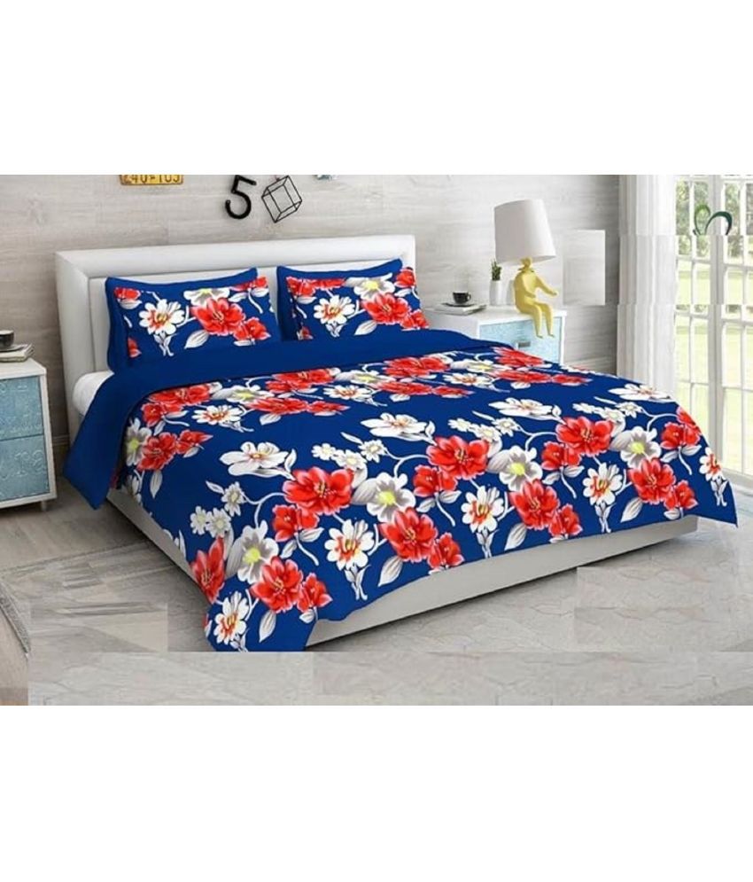    			Blinkberry Microfiber Floral 1 Double King Size Bedsheet with 2 Pillow Covers - Blue