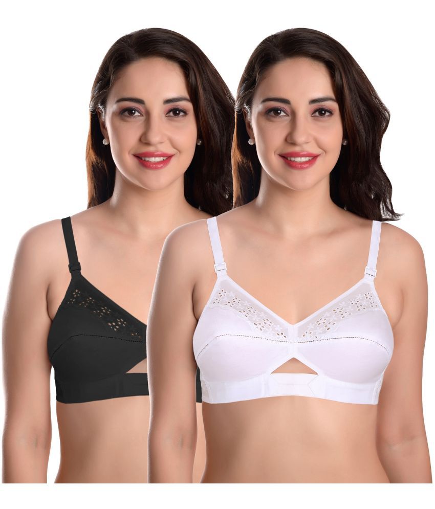     			Featherline Black,White Cotton Non Padded Women's Everyday Bra ( Pack of 2 )