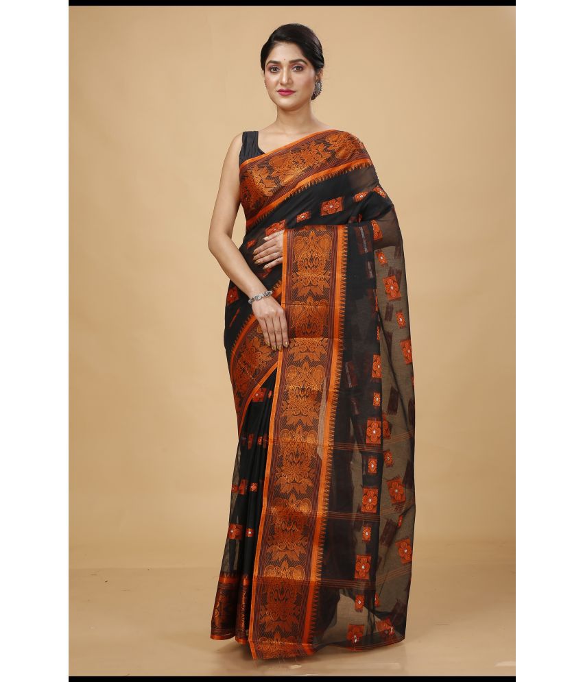     			Happy Creation Cotton Self Design Saree Without Blouse Piece - Black ( Pack of 1 )