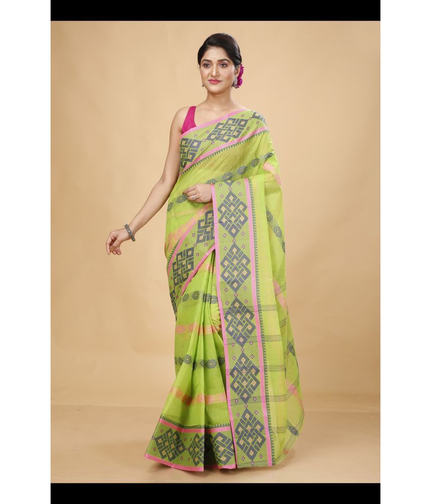     			Happy Creation Cotton Woven Saree Without Blouse Piece - Green ( Pack of 1 )