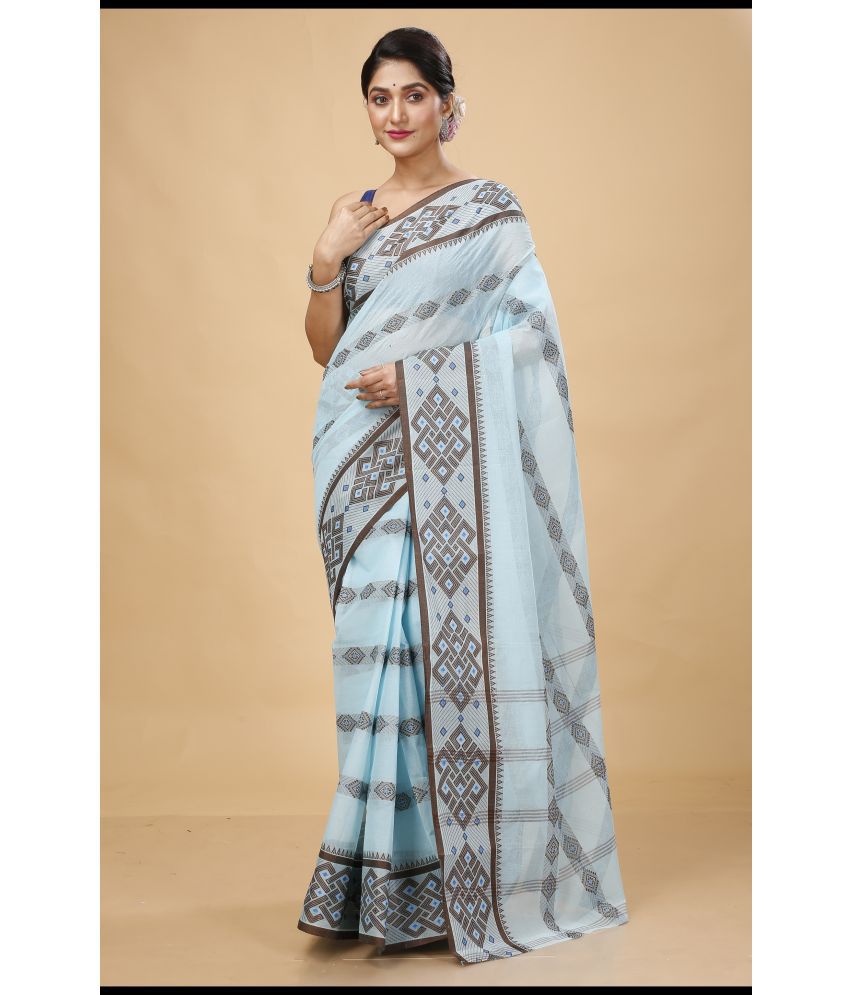     			Happy Creation Cotton Woven Saree Without Blouse Piece - Turquoise ( Pack of 1 )