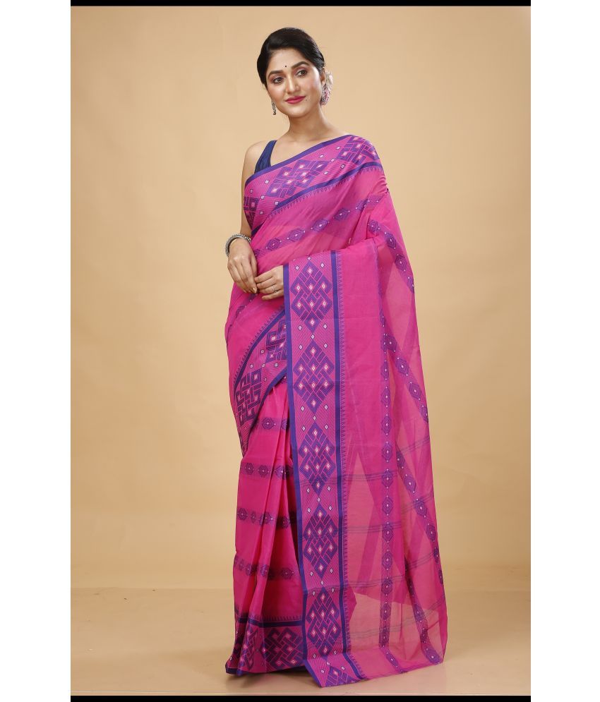     			Happy Creation Cotton Woven Saree Without Blouse Piece - Pink ( Pack of 1 )