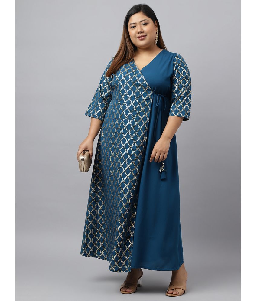     			Janasya Crepe Checks Angrakha Women's Kurti - Teal ( Pack of 1 )