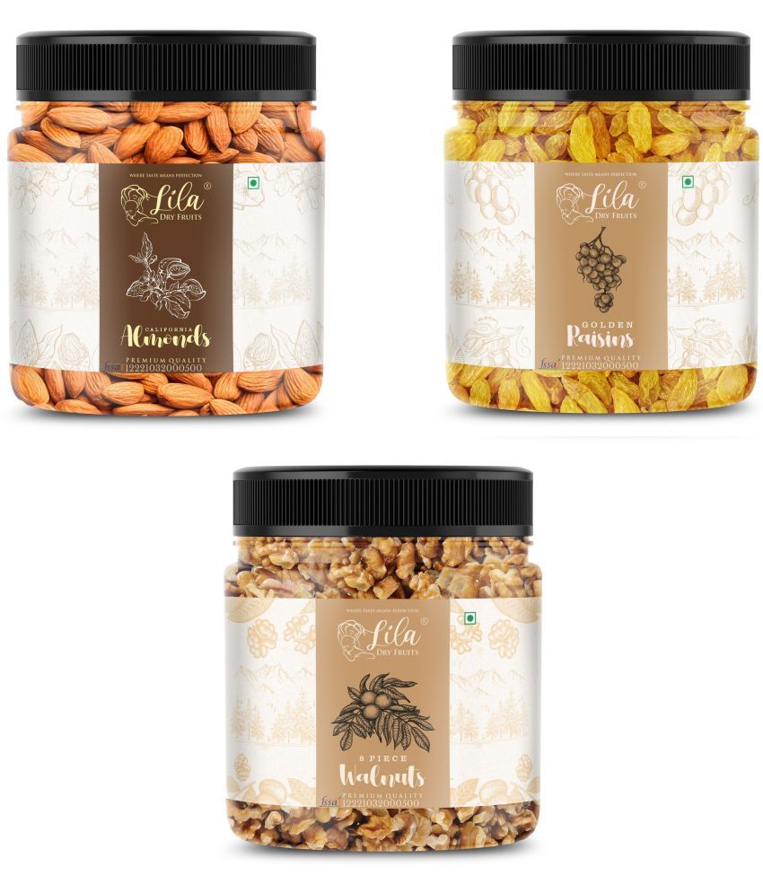     			Lila Dry Fruits Almond (250gm),Walnut(250gm) & Green Raisin(250 gm) Combo |Badam Akhrot Kishmish