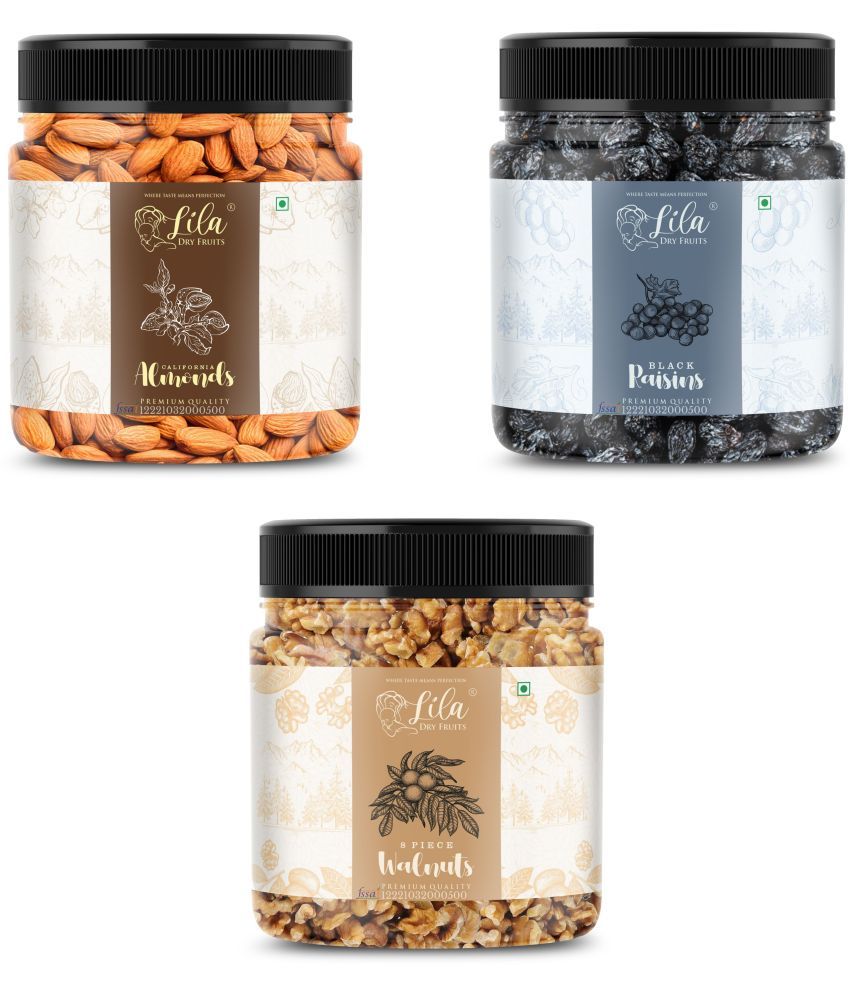     			Lila Dry Fruits Almond (250gm),Walnut(250gm) & Black Raisin(250 gm) Combo |Badam Akhrot Kishmish