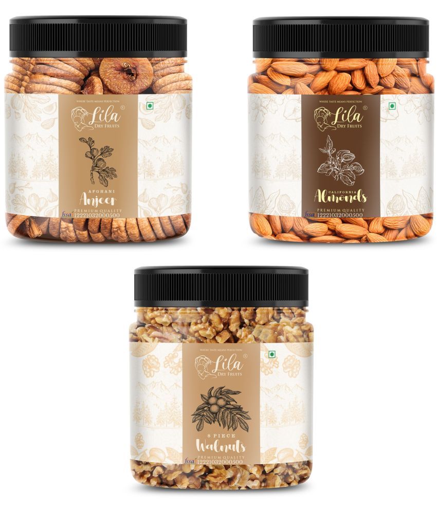     			Lila Dry Fruits Figs (250gm), Almond(250gm) & Walnut(250 gm) Combo | Kaju Badam Akhrot Combo