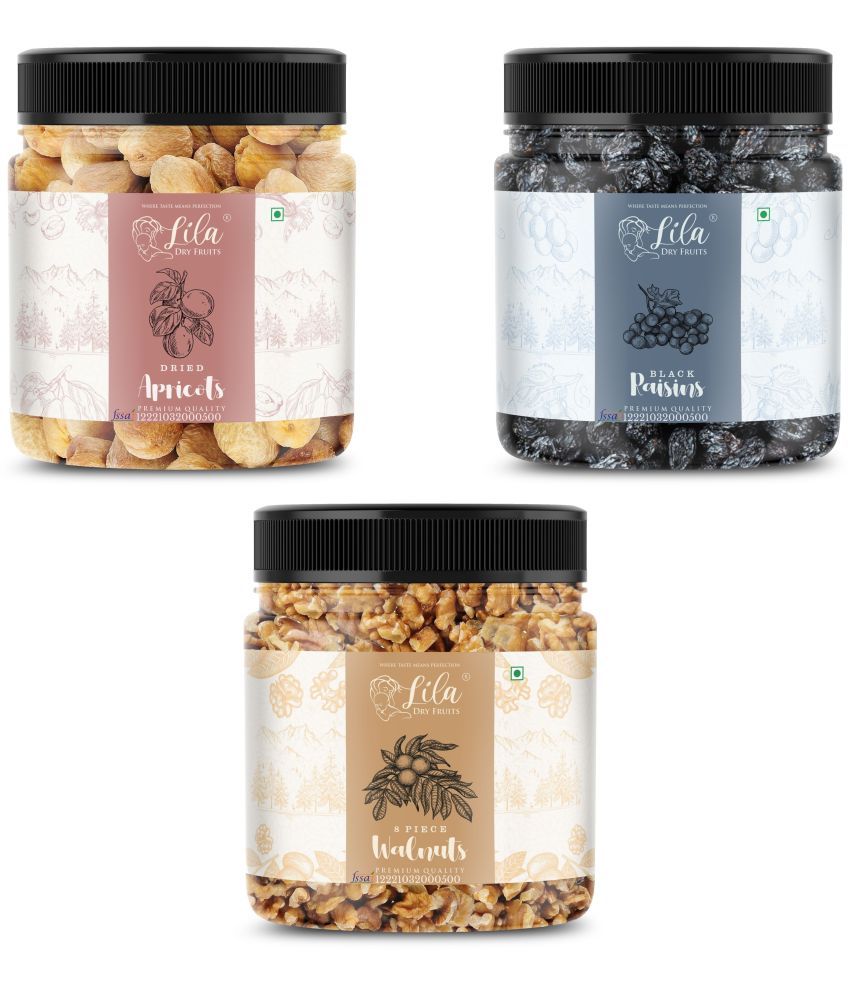     			Lila Dry Fruits Walnut (250gm), Black Raisin(250gm) & Apricot(250 gm) Combo | Dry Fruits Combo