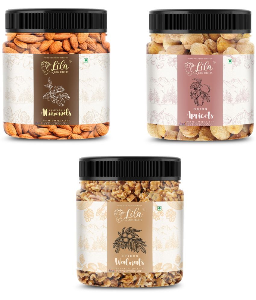     			Lila Dry Fruits Almond (100gm), Walnut(100gm) & Apricots(100 gm) Combo | Badam Akhrot & Khubani