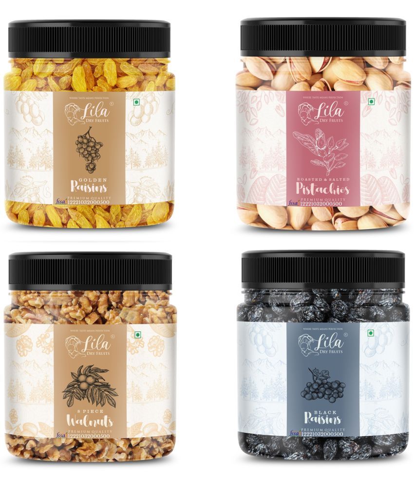     			Lila Dry Fruits Pistachios(250gm), Walnut(250gm), Green Raisin(250gm), Black Raisin(250gm) Combo