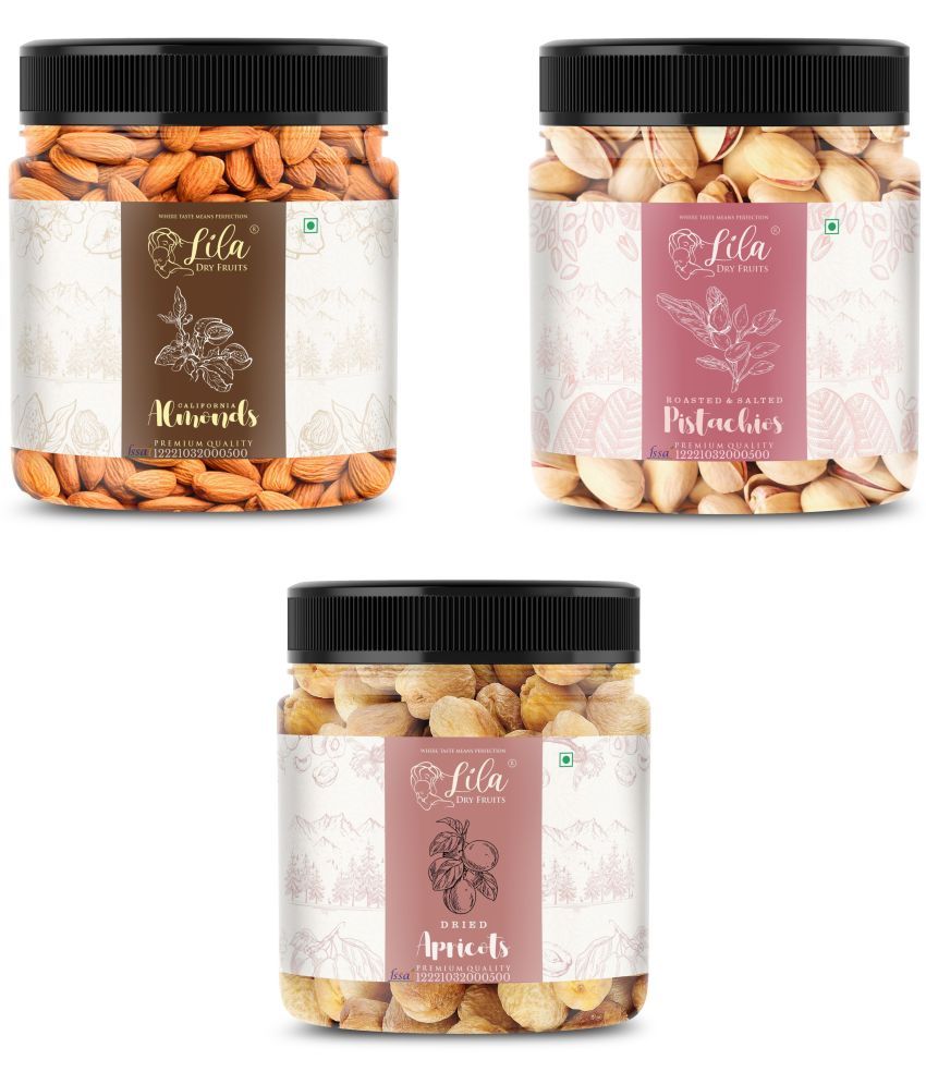     			Lila Dry Fruits Almond(100gm), Pistachios(100 gm) & Apricots(100 gm) Combo | Badam Pista Khubani