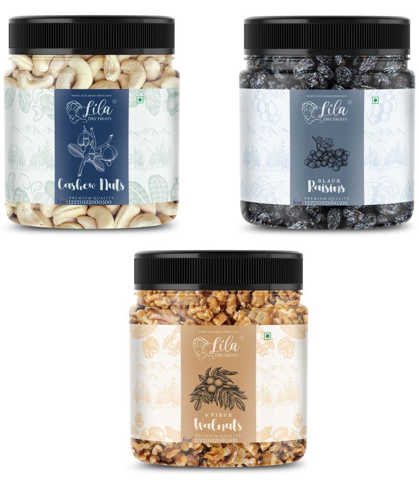     			Lila Dry Fruits Cashew (250gm),Walnut(250gm) & Black Raisin(250 gm) Combo | Kaju Akhrot Kishmish