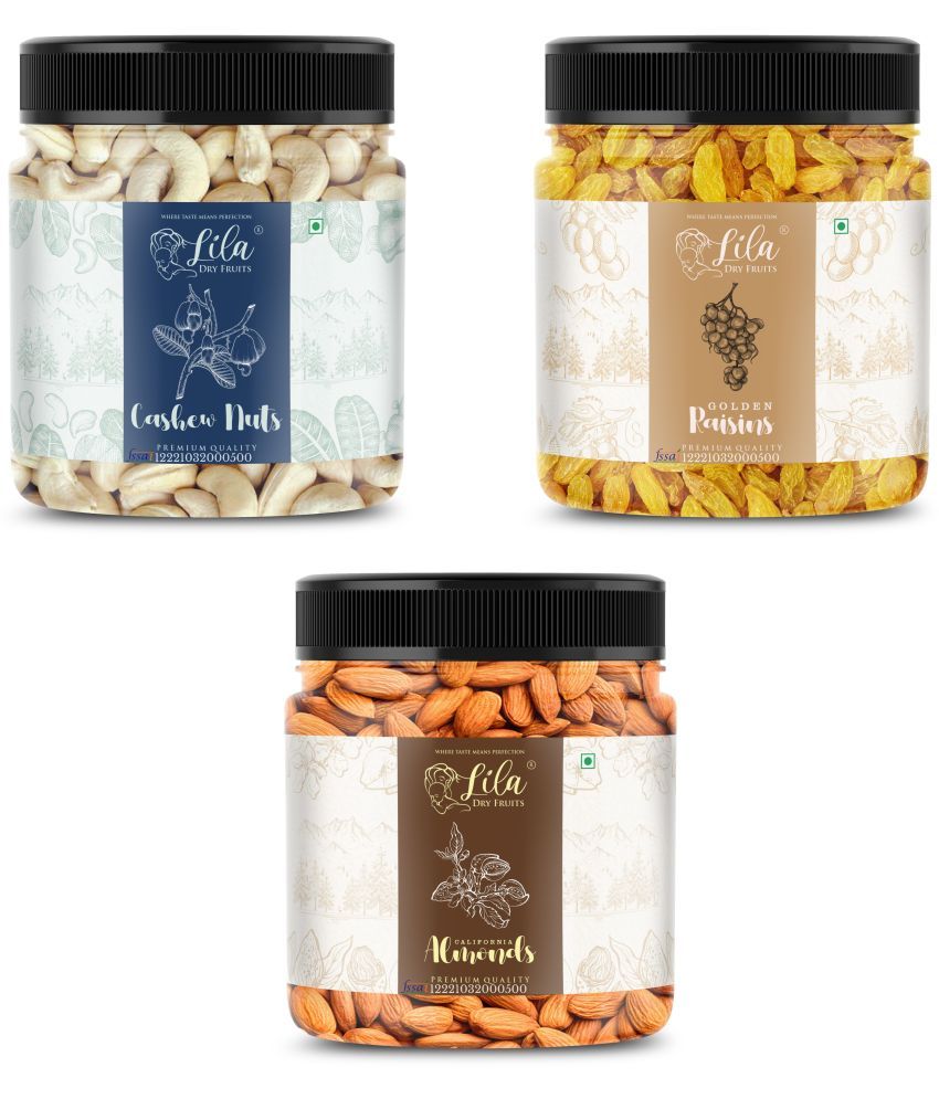     			Lila Dry Fruits Cashew (250gm), Almond(250gm) & Green Raisin(250 gm) Combo | Kaju Badam Kishmish