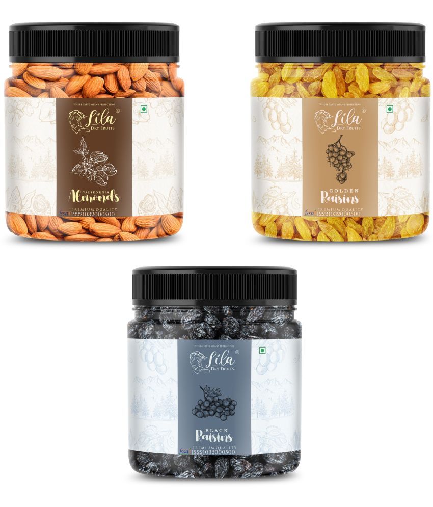     			Lila Dry Fruits Almond (250gm),Green Raisin(250gm) & Black Raisin(250 gm) Combo | Badam Kishmish