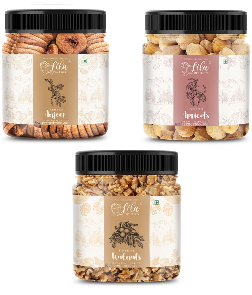     			Lila Dry Fruits Figs (250gm),Walnut(250gm) & Apricot(250 gm) Combo | Kaju Akhrot Khubani Combo