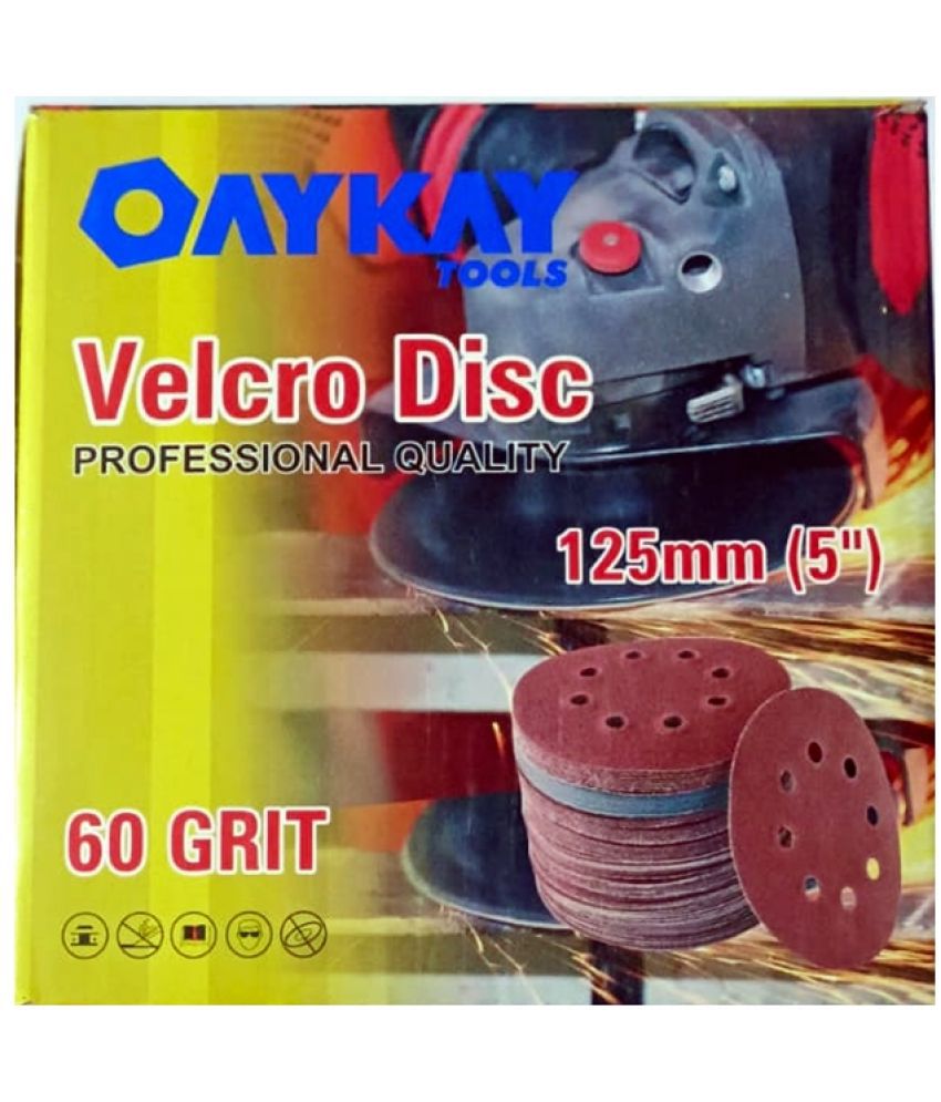     			Oaykay Tools Velcro Disc Professional Quality 125 mm with Grit 60 for Fine Grinding of Metal & Wood, 8 Holes Sanding Discs for Fiber Glass Primer, Paint & Plastic Work (100 Pcs)