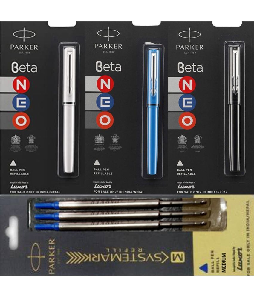     			Parker Beta Neo Ball Pen Blue, White & Black With 3 Systemark Refill Blue