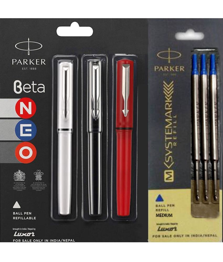     			Parker Beta Neo Ball Pen Red, White & Black With 3 Systemark Refill Blue