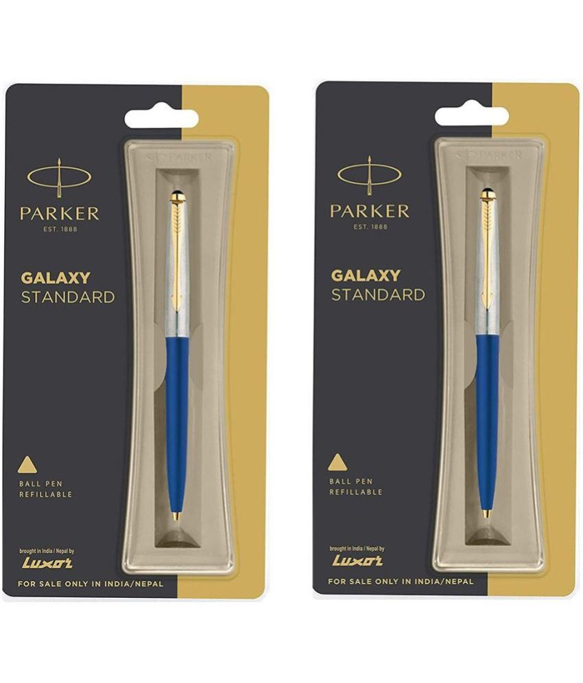     			Parker Galaxy Standard Gold Trim Ball Pen Blue Pack of 2