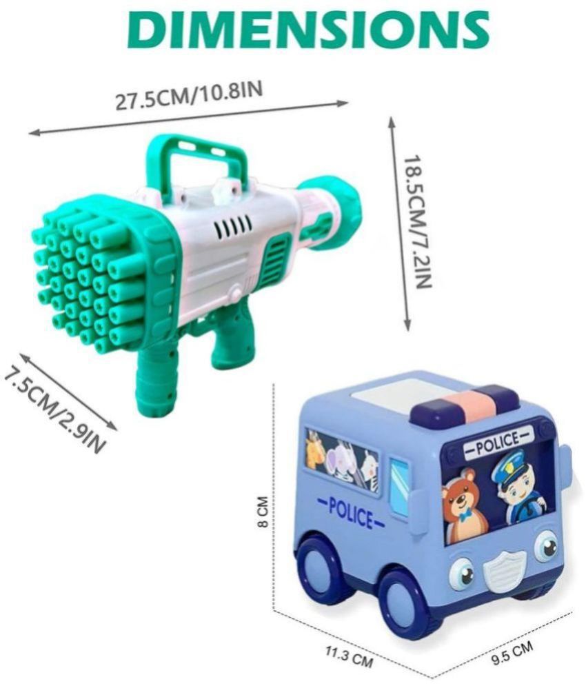     			RAINBOW RIDERS Combo Super Socket 32 Holes Green Bubble Gun & Cartoon Mini Bus, Friction Powered Toys, Educational Toys  For Kids Boys Age 3+ Years