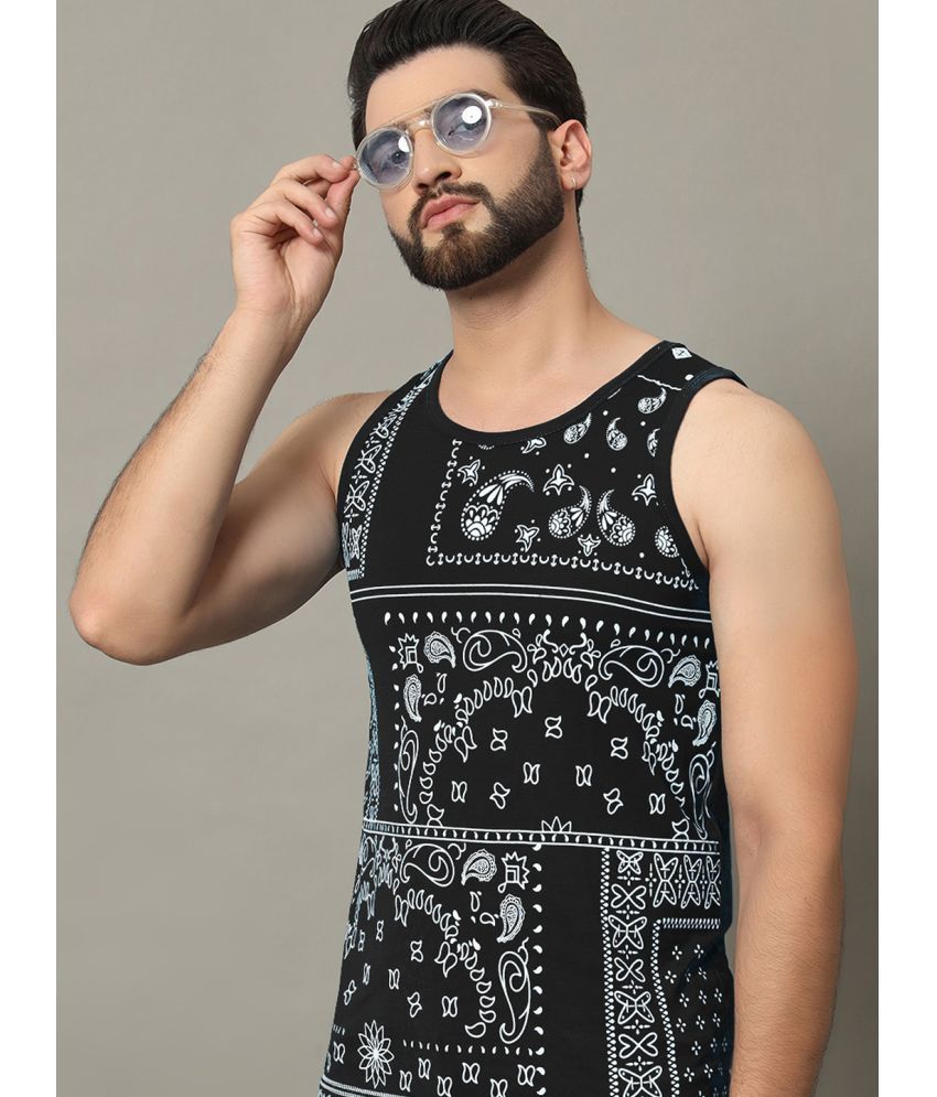     			RELANE Cotton Blend Regular Fit Printed Sleeveless Men's T-Shirt - Black ( Pack of 1 )