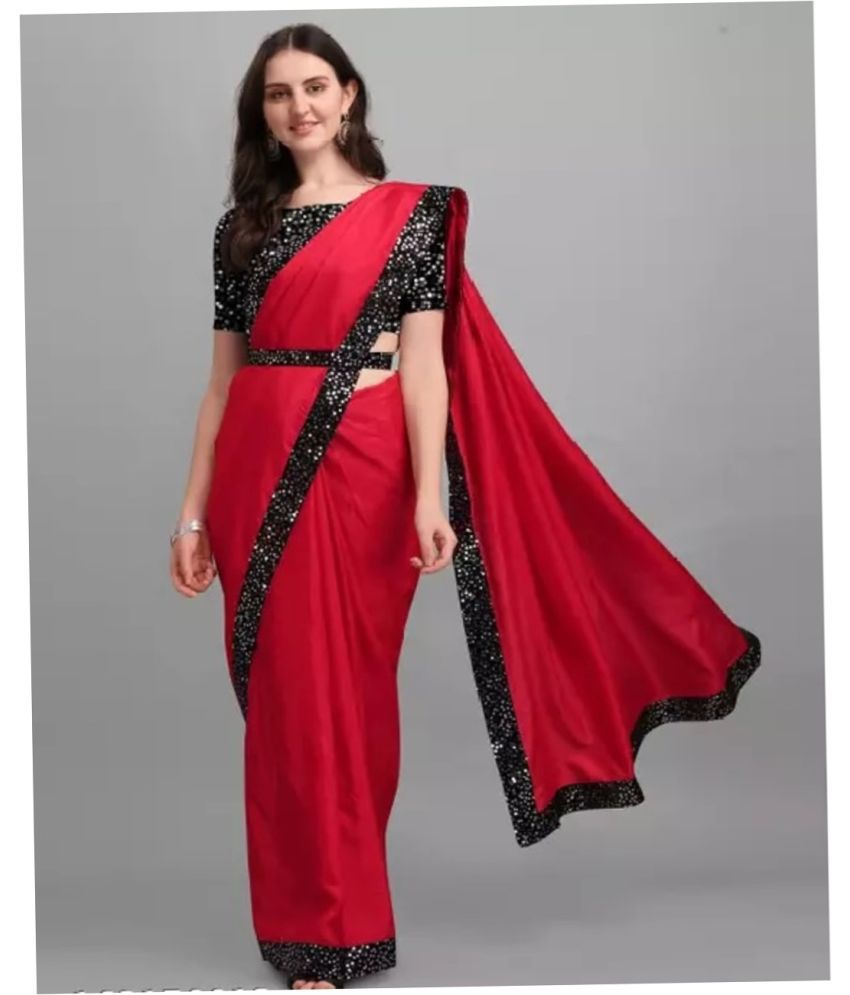     			Ruyu Art Silk Embellished Saree With Blouse Piece - Red ( Pack of 1 )