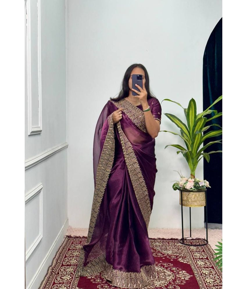     			Ruyu Art Silk Embroidered Saree With Blouse Piece - Purple ( Pack of 1 )