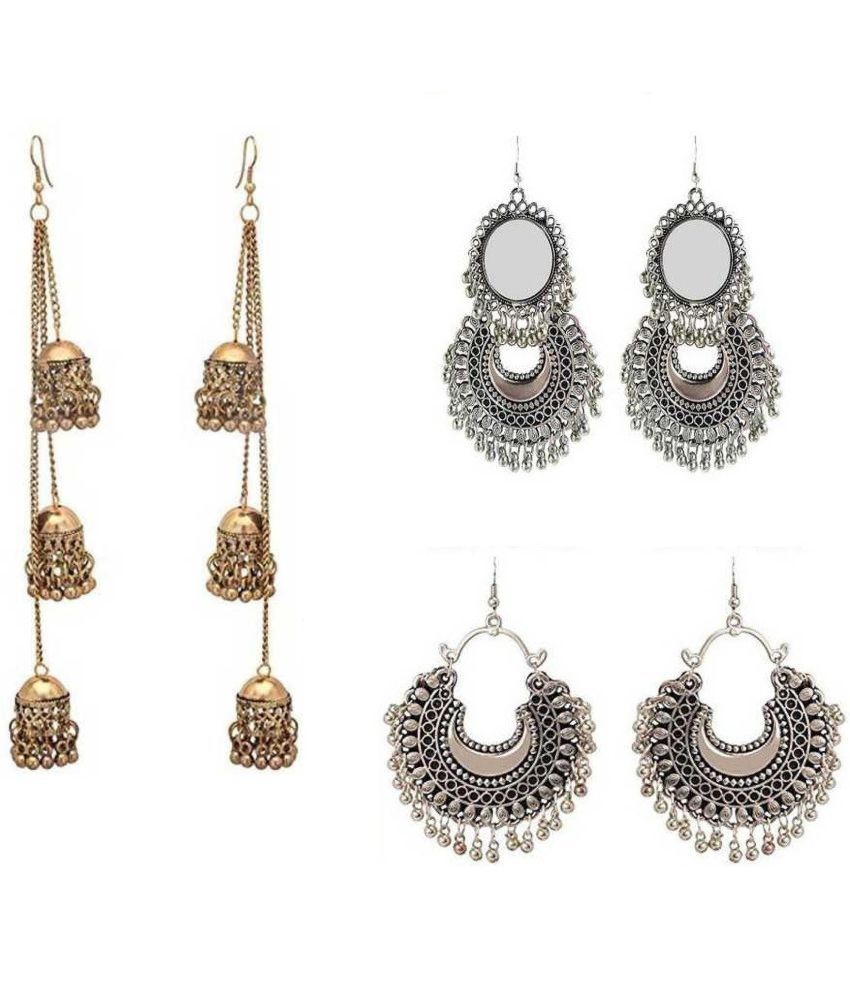     			Samridhi DC Silver Jhumki Earrings ( Pack of 3 )