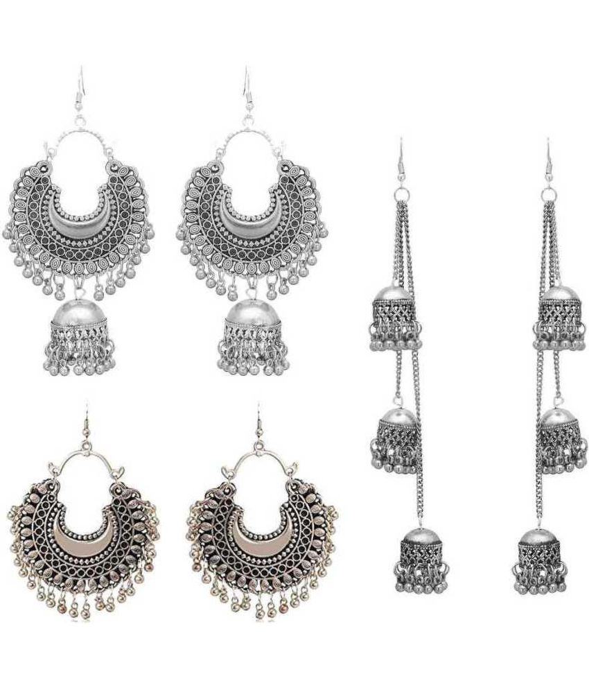     			Samridhi DC Silver Jhumki Earrings ( Pack of 3 )