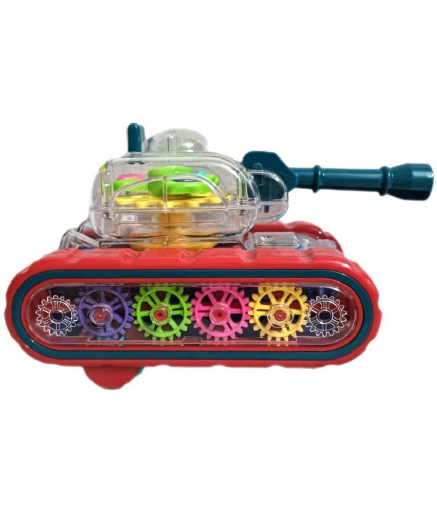     			TOY DEKHO Gear Toys Kids Transparent Army Gear Tank Musical Sound Toy with Led Lights 360 Degree Rotation Bump and Go Toys for Boys &Girls (Gear Army Tank) Age 2, 3, 4, 5, 6, 7, 8 Multicolour Plastic Musical Battery Operated Toy