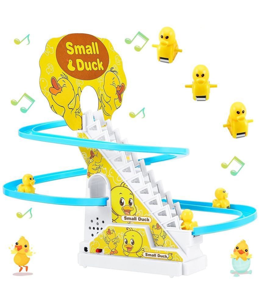     			TOY DEKHO Small Duck Slide Toy Set, Funny Automatic Stair Climbing Ducklings Escalator Toy Track Set Playful Roller Coaster with Lights and Music on/Off Button for Toddlers Kids Boys And Girls Age 3+ Years, Plastic Battery Operated Small Duck Set