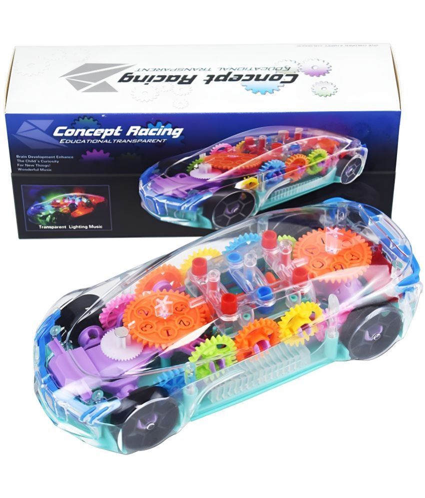     			TOY DEKHO Transparent Concept 360 Degrees Rotating Concept Racing Car with 3D Flashing LED Lights Musical Vehicles Toy for Girls & Boys Age 2, 3, 4, 5, 6, 7, 8 Plastic  Multicolour Battery Operated Kids Transparent Toy (Concept Car)