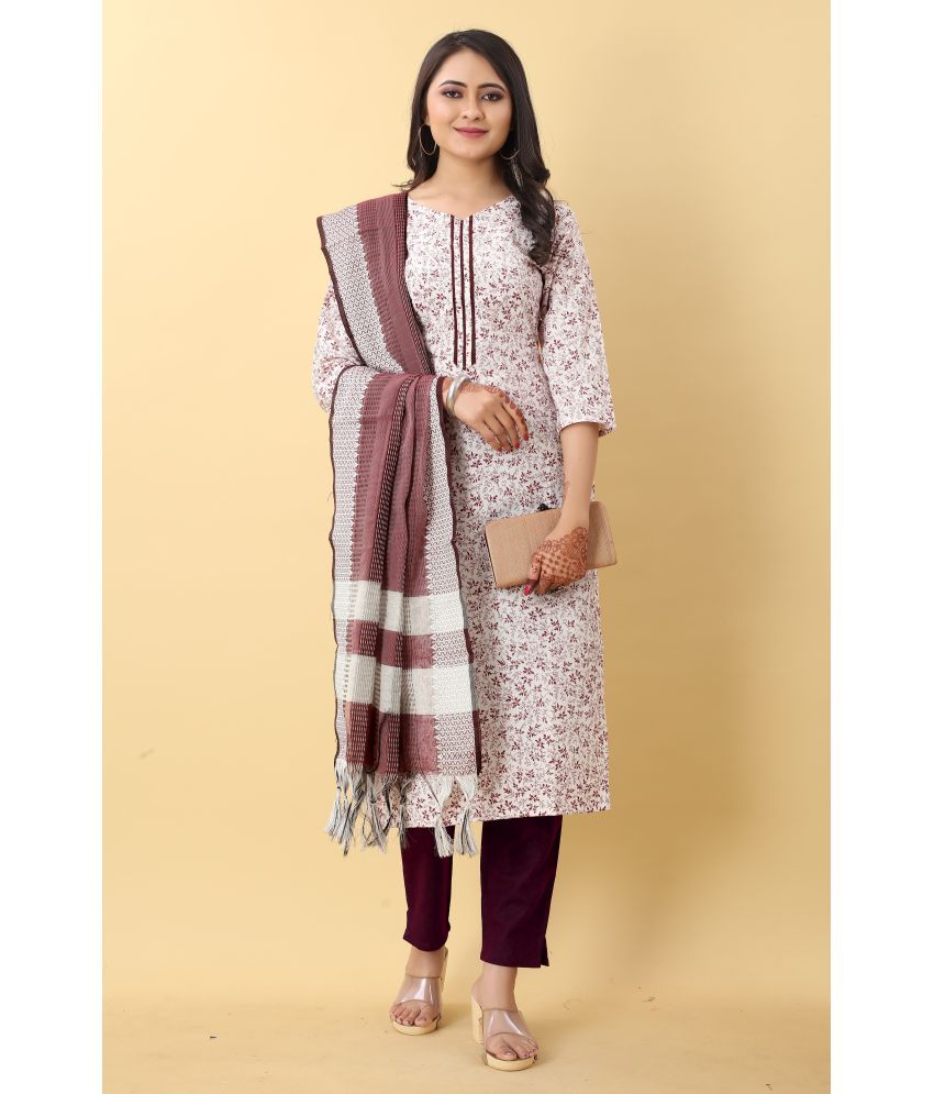     			TRAHIMAM Cotton Blend Printed Kurti With Pants Women's Stitched Salwar Suit - Maroon ( Pack of 1 )