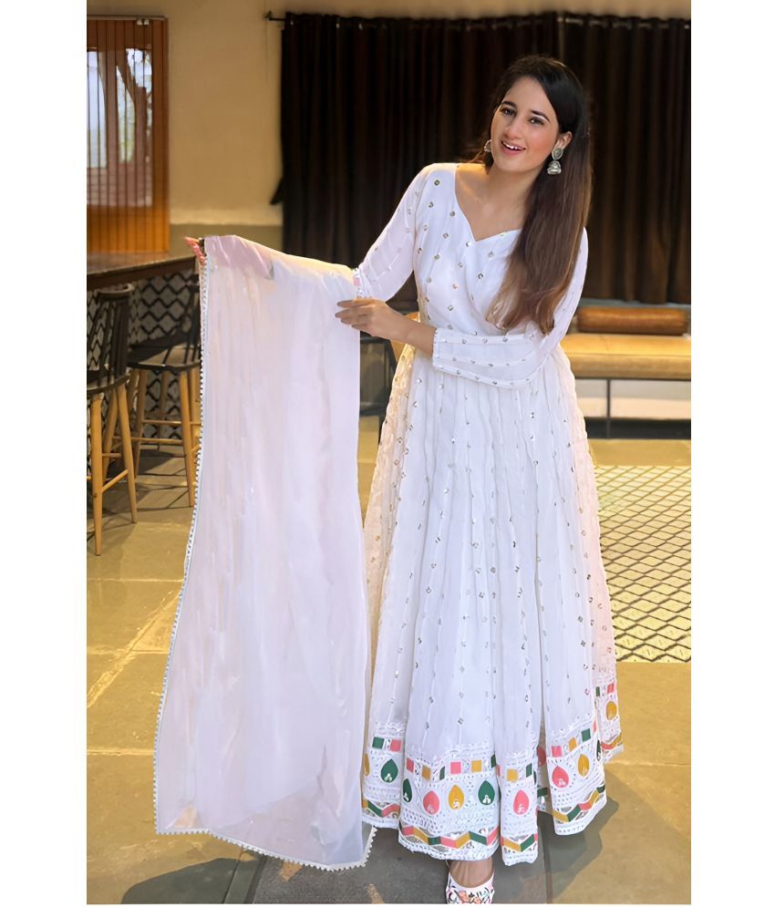     			Trijal Fab White Anarkali Georgette Women's Stitched Ethnic Gown ( Pack of 1 )