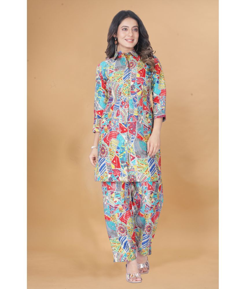     			etherealvastralay Rayon Printed Front Slit Women's Kurti - Multicolor1 ( Pack of 1 )