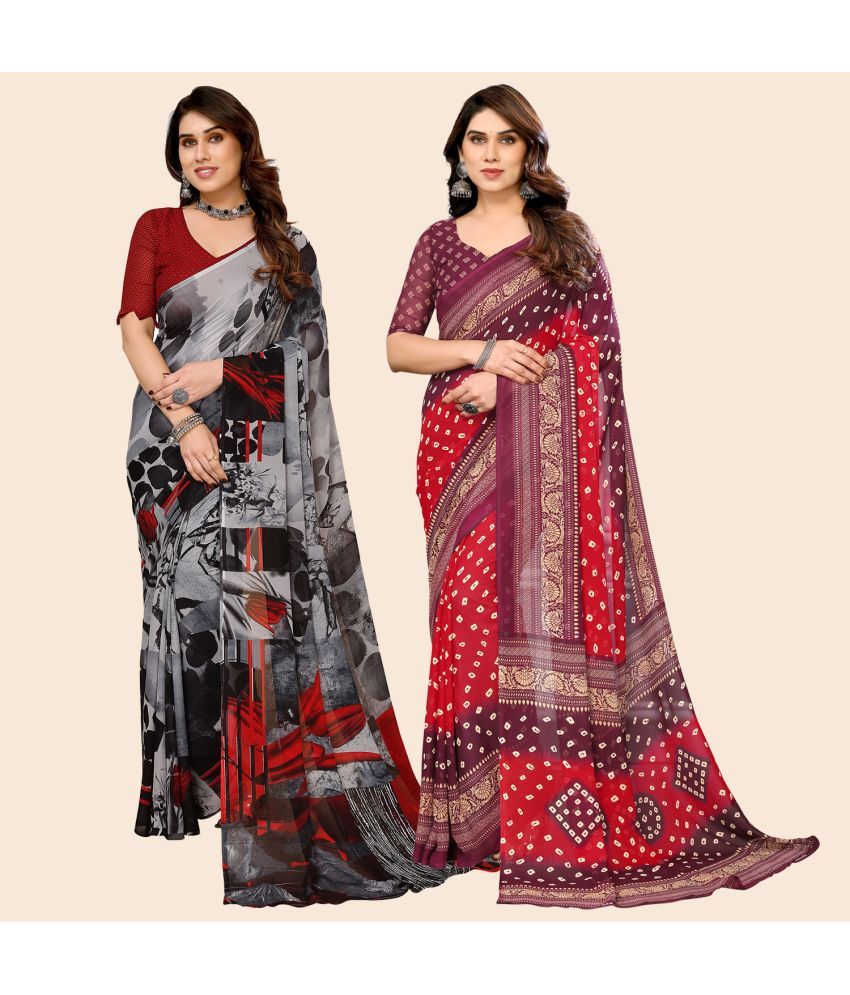     			ANAND SAREES Georgette Printed Saree With Blouse Piece - Multicolour ( Pack of 2 )