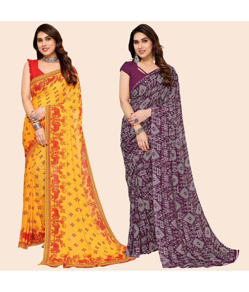     			ANAND SAREES Georgette Printed Saree With Blouse Piece - Multicolour ( Pack of 2 )