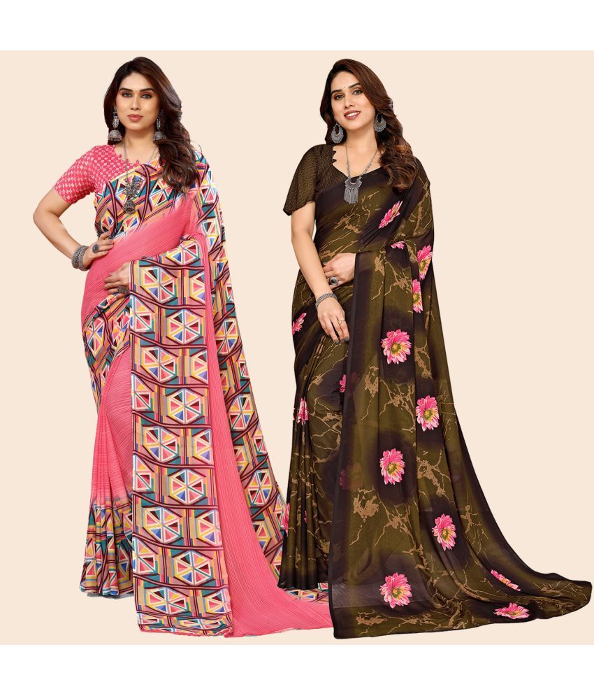     			ANAND SAREES Georgette Printed Saree With Blouse Piece - Multicolour ( Pack of 2 )